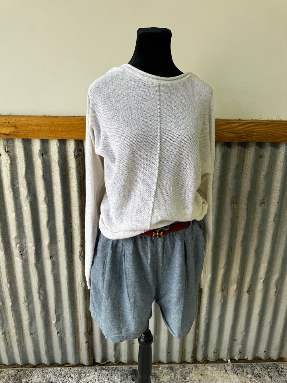 Paper bag chambray look shorts
